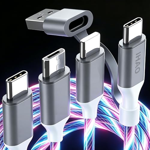 IHAO Multi Connectors Fast Charging Cable 6 Combinations in One Cable USB A/Type C to USB C/Micro USB Cord Lighted Up LED Flowing Compatible with Most of Electric Device-39 Inches Colorful - color: 6IN1 Multi Ports LED Colorful