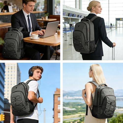 Goloni Travel Backpack, 17 Inch Laptop Backpack for Men Women, Business Backpack with Luggage Strap,Grey - color: Grey