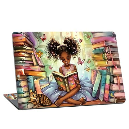 Universal Laptop Skin Sticker with 2 Wrist Pad Skins, Waterproof Scratch Resistant Vinyl Laptop Cover Decal, Cut to Fit for 11–15.6 Inch MacBook HP Dell Lenovo, Library Black Girl - color: Library Black Girl