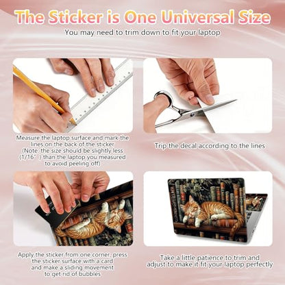 Laptop Skin Sticker Decal 12" 13" 13.3" 14" 15" 15.6",Waterproof Scratch Resistant Vinyl,Reusable Easy to Apply,for MacBook HP Dell Notebooks Netbooks Laptop,2 Wrist Pads,Cat Bookshelf - color: Cat Bookshelf