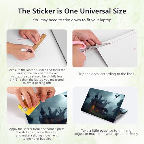 Laptop Skin Sticker Decal, Universal Reusable Vinyl Laptop Cover for 12" 13" 13.3" 14" 15" 15.4" 15.6" Notebook PC, Waterproof Scratch-Resistant with 2 Wrist Pads, Easy to Apply & Remove,Castle Bat - color: Castle Bat