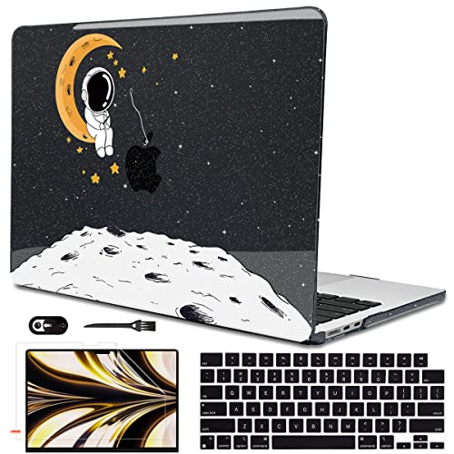 for MacBook Air 13 inch Case 2026 2025 2024 2023 2022 Model M5 A3449 M4 A3240 M3 A3113 M2 A2681, Glitter Black Printed Plastic Hard Shell Case Cover for Mac Air 13.6 M5 Chip, Astronaut Moon - color: Astronaut Moon