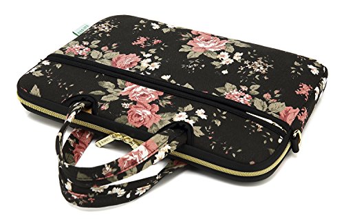 Black C Rose Patten water resistant Laptop Shoulder Messenger Bag Case Sleeve for 12 Inch 13 Inch Laptop,Laptop Briefcase - color: Black C Rose, size: 13-13.3 Inch
