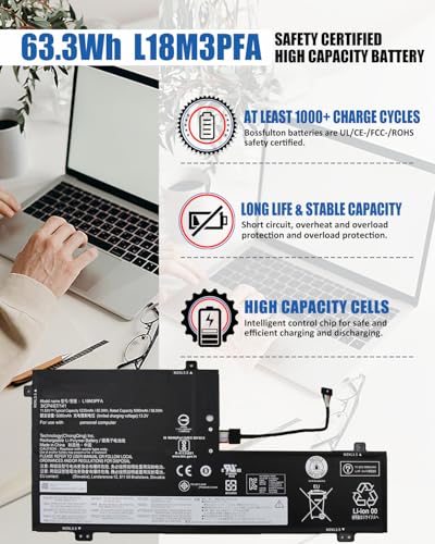L18M3PFA L18D3PF2 Battery Replacement for Lenovo Yoga C740-15IML C740-15 C740-15IML-81TD 81TD0040GE 81TD003YGE 81TD004GGE Series Notebook 5B10T83740 5B10W67258 60.3Wh 3-Cell - size: 11.79*6.28*0.19 IN L18M3PFA