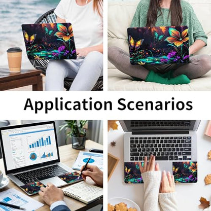 Laptop Skin Sticker 3-Piece Set,Flowers and Butterflies | Trim-to-fit 3-piece vinyl set with one 15 x 10.6 in lid skin and two palm-rest decals for many 12-15.6 in laptops - color: Flowers And Butterflies