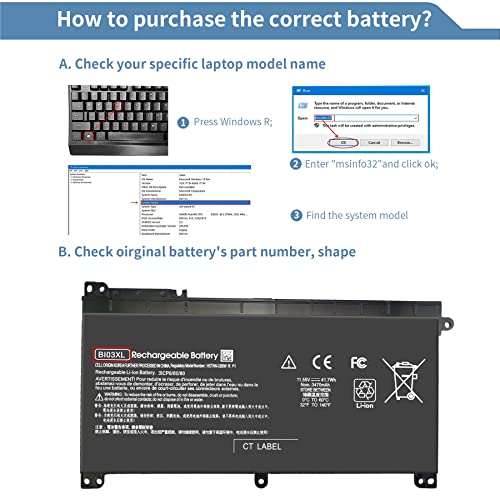 BI03XL Battery for HP Pavilion X360 13-U M3-U m3-u101dx m3-u103dx m3-u105dx 13-u102nr Stream 14-AX 14-ax010wm 14-ax020wm 14-ax030wm 14-ax040wm ON03XL 915486-855 844203-850 844203-855 - size: 7.5 x 4 x 0.5 inches BI03XL BATTERY