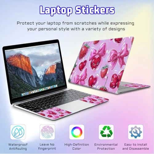 Universal Laptop Skin Sticker Decal, Compatible with MacBook HP Dell Lenovo 12"-15.6", Reusable Vinyl Notebook Cover 3PCS Set, High-Recognition Film-Coquette Strawberry Bow - color: Coquette Strawberry Bow