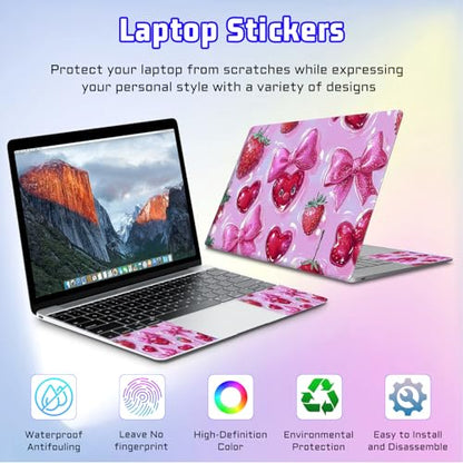Universal Laptop Skin Sticker Decal, Compatible with MacBook HP Dell Lenovo 12"-15.6", Reusable Vinyl Notebook Cover 3PCS Set, High-Recognition Film-Coquette Strawberry Bow - color: Coquette Strawberry Bow