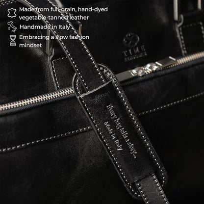 Time Resistance Leather Briefcase - Italian Handmade Leather Laptop Bag - Briefcase for Men and Women - Computer Bag - color: Black