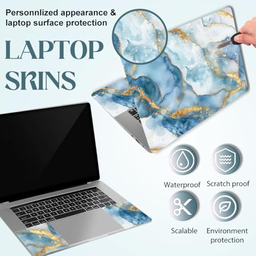 SUPERDANT Blue Textured Laptop Skin Sticker Decal Gold Foil Universal Vinyl Removable Notebook Protector Cover Fits 12 13 13.3 14 15 15.4 15.6 Inches - style: Textured Gold Foil
