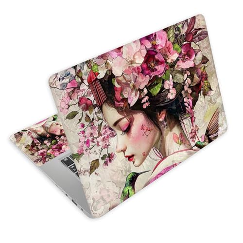Universal Laptop Skin Decal, 3-Piece Vinyl Protector for 12 13 14 15.6" Notebook, Waterproof Anti-Scratch, Easy Trim & Bubble-Free Finish, Geisha with Flowers in Hair - color: Geisha with Flowers in Hair