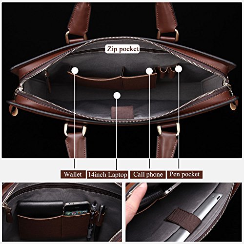 BOSTANTEN Leather Lawyers Briefcase Laptop Business Slim Bags for Men & Women - color: Coffee Medium