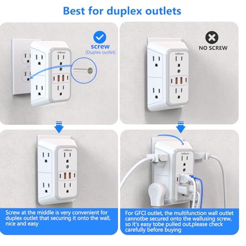 3 Pack Surge Protector Outlet Extender, 6 Outlet Splitter with 4 USB Ports (2 USB C), Multi Plug Wall Outlet 1050J Power Strip, USB Wall Charger for Home Office Kitchen Travel-ETL - color: White 3PCS