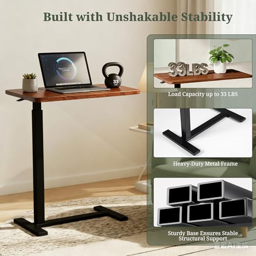 Mobile Standing Desk, Height Adjustable Laptop Desk with Hidden Casters | Stable Steel Frame, Smooth Lift Mechanism, Lockable Casters, Easy Assembly, Ideal for Home, Office & Dorm, Brown - color: Brown, style: Height Adjustable