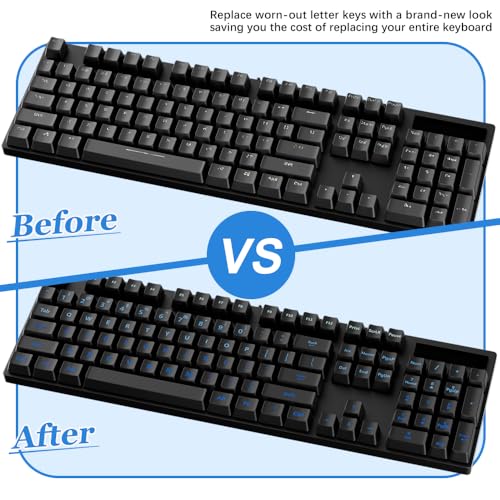 ProElife Gradient Keyboard Letter Stickers with Tweezer, Full-Key, Blue | English Transfer Printing Peel-Off Film, Leave English Letters on Keys, Keyboard Letters Replacement Stickers for Desktop - color: Blue