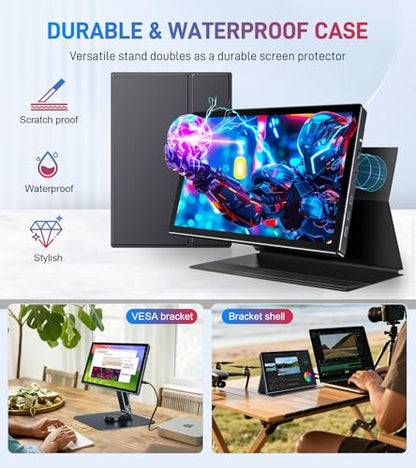 10.1 Portable Touchscreen Monitor,HDMI USB-C for Travel Mac (dark black) | 1920×1200,IPS 16:10,100% sRGB,1500:1,10-Point Touch,Speaker,VESA,Magnetic Case,400 nits - color: dark black