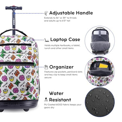J World Sundance Laptop Rolling Backpack for Girls Boys. Roller Bookbag with Wheels, 20 Inch, Proud - color: Proud