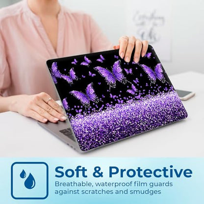 Reusable Universal Laptop Skin Sticker, Cut to Fit for 11.6–15.6 Inch Laptops, Waterproof Protective Film, No-Residue - Purple Butterfly - color: Purple Butterfly