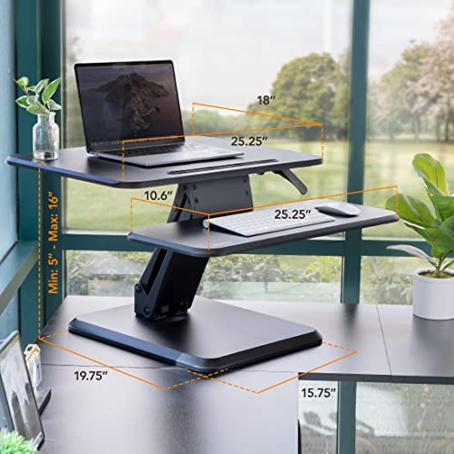 Mount-It! Standing Desk Converter, Compact 25" Sit Stand Desk Riser with Gas Spring Lift, Adjustable Height Desktop Riser for Laptop, Monitor, and Keyboard, Small Home Office Desk Converter - size: 25 " Width