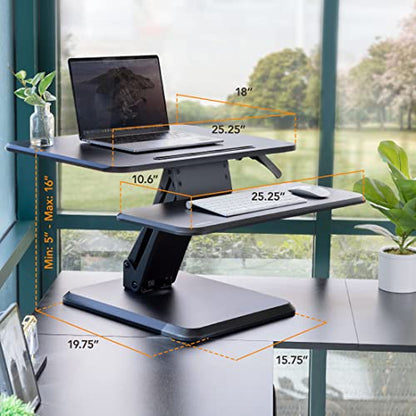 Mount-It! Standing Desk Converter, Compact 25" Sit Stand Desk Riser with Gas Spring Lift, Adjustable Height Desktop Riser for Laptop, Monitor, and Keyboard, Small Home Office Desk Converter - size: 25 " Width