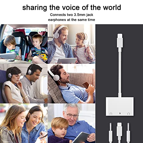 INVERSE NET 3 in1 Lightning to 3.5mm Headphone Adapter for iPhone | Dual Earphone Jack Audio and Charging Adapter, Headphone Splitter for iPhone 14/13/12/11/XS Max/XR/8/7 Plus/6/iPad