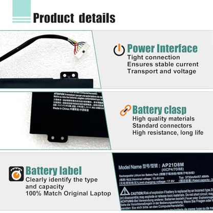 AP21D8M Laptop Battery Replacement for Acer Nitro 5 AN515-46 AN515-47 AN515-58 AN515-58-56CL AN515-58-766R AN515-58-72QR,Nitro V 15 ANV15-51,Nitro 16 AN16-51 Series 57.48Wh 3733mAh - size: 8.28*3.17*0.33inch AP21D8M