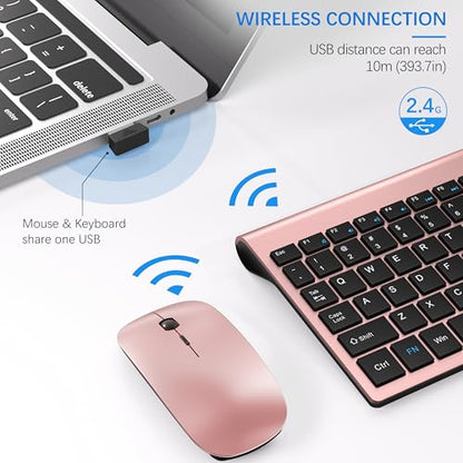 Wireless Keyboard and Mouse Ultra Slim Combo, TopMate 2.4G Silent Compact USB 2400DPI Mouse and Scissor Switch Keyboard Set with Cover, Batteries Included, for PC/Laptop/Windows/Mac - Rose Gold Black - color: Rose Gold Black