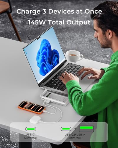 TALIX Laptop Power Bank, 20000mAh Portable Charger 190W Total Output, 3-Port Fast Charging (140W Max), Built-in USB-C Cable,High-Capacity External Battery Pack for MacBook,Dell,Computer,iPad,iPhone 17