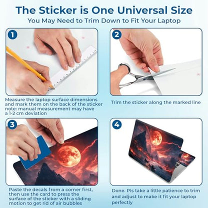 Reusable Universal Laptop Skin Sticker, Cut to Fit for 11.6–15.6 Inch Laptops, Waterproof Protective Film, No-Residue - Crimson Moon - color: Crimson Moon