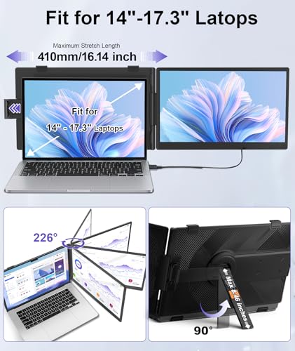 Laptop Screen Extender 1.87lbs Ultra-Portable & Ultra Slim, 14.2" FHD 1080P Dual Portable Monitor for 14"-17.3" Laptop, Plug & Play Travel Monitor Extender Compatible with Wins/Mac/Chrome/Android - size: 14.2" Dual Screen