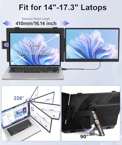 Laptop Screen Extender 1.87lbs Ultra-Portable & Ultra Slim, 14.2" FHD 1080P Dual Portable Monitor for 14"-17.3" Laptop, Plug & Play Travel Monitor Extender Compatible with Wins/Mac/Chrome/Android - size: 14.2" Dual Screen