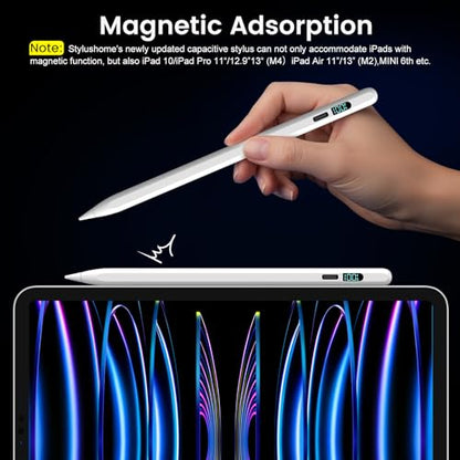 Pencil for iPad 2026-2018, LED Display Fast Charge Stylus Pen | Palm Rejection,Tilt Sensitivity, Compatible for iPad A16 11/10/9/8/7/6, Pro 11"/12.9"/13''/M4, Air M3/M2/5/4/3, Mini 7/6/5 - color: Silver White