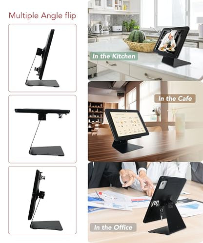 Desktop Anti-Theft Security Stand Holder for 2025 iPad 11" (A16) 11th/ 2022 iPad 10.9" 10th Gen.,with Lock and Key,Flip &360°Rotating Horizontal or Vertical Design(Black)