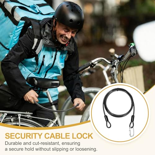 PATIKIL Security Cable Lock (3/16" Dia 4.9ft, Black)(5 Set) Vinyl Coated 304 Stainless Steel Double Loop Flexible Wire Rope Safety Cable with Quick Links Locking Connectors - color: Black, size: 3/16" x 4.9ft