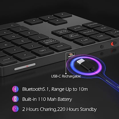 Foloda Bluetooth Number Pad for Laptop, Wireless 10 Keys USB Number Keypad, Rechargeable Numeric Keypad Numpad Extensions Data Entry Keyboard for PC iMac MacBook Notebook - color: Grey