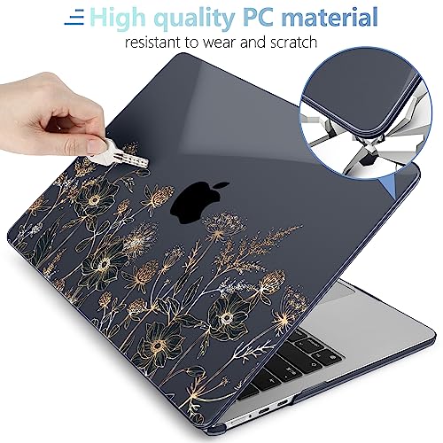 MEEgoodo Case for M5/M4/M3/M2 MacBook Air 15 inch Case 2026 2025 2024 2023, Laptop Shell Fit Model (A3448/A3241/A3114/A2941) for MacBook Air 15.3-inch, Golden Flowers & Herbs - color: Golden Flowers & Herbs