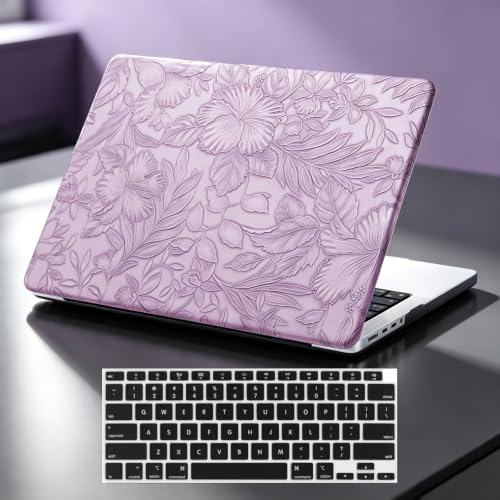 DTangLsm for MacBook Air 13 inch Case 2021-2018 M1 A2337 A2179 A1932, Lilac | Vintage Floral MacBook Air 13.3 Case, Elegant Textured Leather Hardshell Cover for Mac Book Air 13 Laptop Case+Keyboard Cover - color: # Lilac