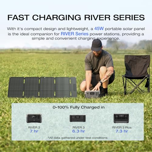 EF ECOFLOW Portable Power Station RIVER 2 with 45W Solar Panel, 256Wh LiFePO4 Battery/ 1 Hour Fast Charging, Up to 600W Output, Solar Generator for Outdoor Camping/RVs/Home Use - style: RIVER 2+45W Solar Panel