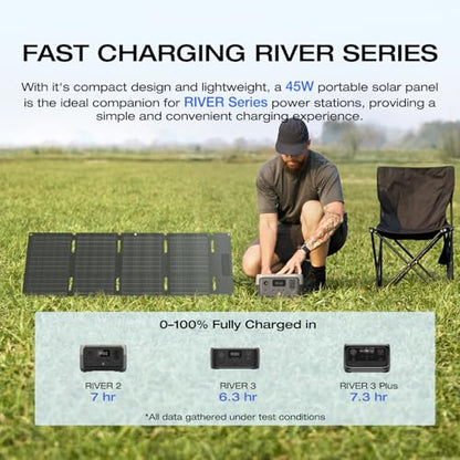 EF ECOFLOW Portable Power Station RIVER 2 with 45W Solar Panel, 256Wh LiFePO4 Battery/ 1 Hour Fast Charging, Up to 600W Output, Solar Generator for Outdoor Camping/RVs/Home Use - style: RIVER 2+45W Solar Panel