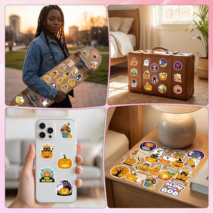 50 Pcs Spooky Halloween Stickers Bible Verse Scrapbook Stickers | Halloween Christian Design, Waterproof Water Bottle Stickers, Ghost Pumpkin Sticker, Vinyl Decals for Luggage Laptop Journal - style: Halloween