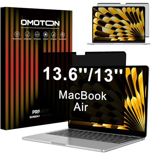 OMOTON Magnetic Privacy Screen for MacBook Air 13.6/13 Inch (2022-2025, M2, M3, M4), Anti-Spy Filter, Matte Anti Glare Blue Light Protector, Easy Install & Remove - size: MacBook Air 13.6/13"