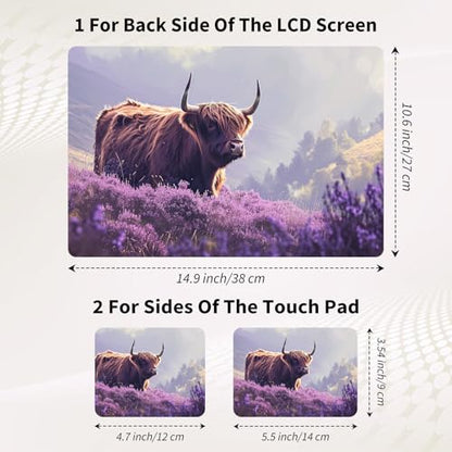 15.6 Inch Laptop Skin Sticker, Reusable Vinyl Cover Protector with 2 Wrist Pad Skins, Removable Waterproof Scratch-Resistant for 12-15.6 Inch Laptop Notebook,Highland Cow in Bloom - color: Highland Cow In Bloom