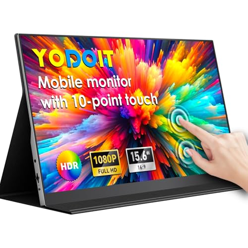 Yodoit Portable Monitor Touchscreen 10-Point 15.6" FHD IPS Display with USB Type C Port and Speakers with Smart Cover Compatible with PC, MacBook, Xbox (Black) - size: 15.6inch Touchscreen