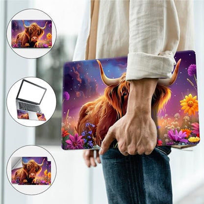 Universal Laptop Skin, DIY Cut-to-Fit Vinyl Cover Compatible with HP, Dell, Lenovo, Mac (13.3" to 15.6"), Anti-Scratch, No Residue & Bubble-Free Protective Decal Sticker, Highland Cow Night Sky - color: Highland Cow Night Sky