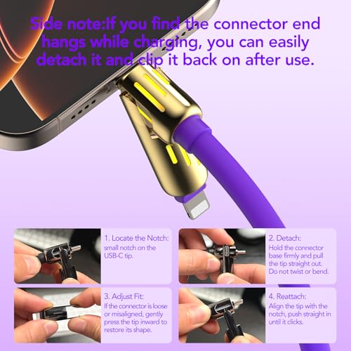 MFish 240W 4-in-1 Charging Cable with Carrying Case, 6.6FT Fast Charger USB-A & USB-C to USB-C/Lightning, for iPhone 17/16/15/14, MacBook, iPad, Samsung S25/S24 (Purple Gold, 6.6Ft) - color: Purple Gold, size: 6.6Ft