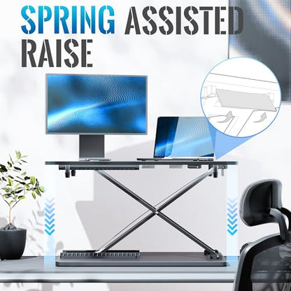 Standing Desk Converter, 25.16" × 15.75" Height Adjustable Laptop Stand for Desk, Sit Stand Monitor Stand, No Assembly Required for Home and Office Use (Black) - color: Black