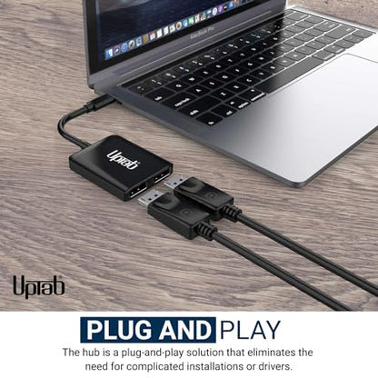 uptab USB C to Dual DisplayPort Adapter Hub, Extended Dual 4K 60Hz Display Port Multi Monitors Converter for Dell XPS 13 15, Lenovo Yoga, Sumsung HP, Chromebook, etc