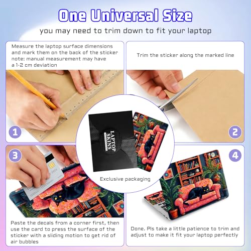 Universal Laptop Skin Sticker Decal, Compatible with MacBook HP Dell Lenovo 12"-15.6", Reusable Vinyl Notebook Cover 3PCS Set, High-Recognition Film-Black Cat on Floral Sofa - color: Black Cat on Floral Sofa