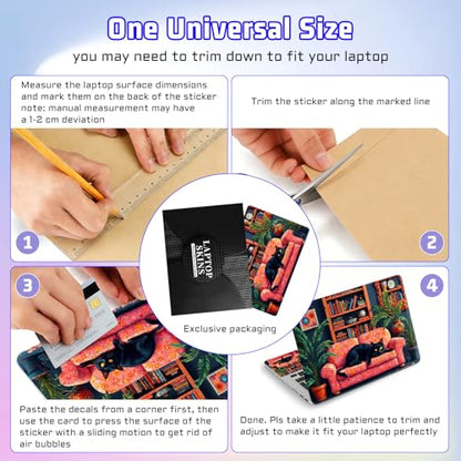 Universal Laptop Skin Sticker Decal, Compatible with MacBook HP Dell Lenovo 12"-15.6", Reusable Vinyl Notebook Cover 3PCS Set, High-Recognition Film-Black Cat on Floral Sofa - color: Black Cat on Floral Sofa