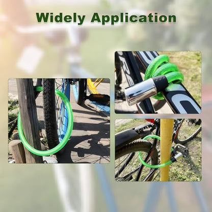 Green Anti Theft Bike Cable Lock with 2 Keys, 24.4" x 0.47"(L x Dia) | High Security Cable Lock Coiled Bike Lock for Outdoor Equipment, Bicycles, Scooters, Fence, Gate